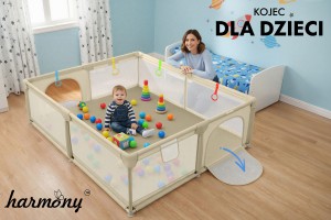 KOJEC DZIECIĘCY 150x180 cm PLAC ZABAW SUCHY BASEN + UCHWYTY I 50 PIŁEK BEŻOWY