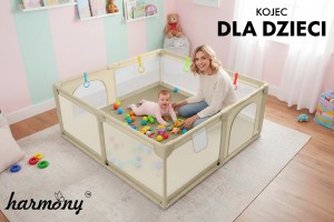 KOJEC DZIECIĘCY 140x140 cm PLAC ZABAW SUCHY BASEN + UCHWYTY I 50 PIŁEK BEŻOWY