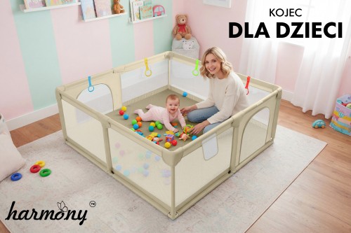KOJEC DZIECIĘCY 140x140 cm PLAC ZABAW SUCHY BASEN + UCHWYTY I 50 PIŁEK BEŻOWY