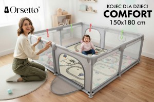 KOJEC DZIECIĘCY Z MATĄ PIANKOWĄ 150x180 cm PLAC ZABAW SUCHY BASEN + UCHWYTY I 50 PIŁEK