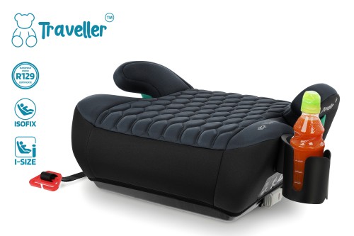 FOTELIK SAMOCHODOWY PODKŁADKA SIEDZISKO Z ISOFIX CZARNO-SZARY R129 125-150 CM