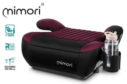 FOTELIK SAMOCHODOWY PODKŁADKA SIEDZISKO MIMORI CZARNO-BORDOWY ISOFIX R129 125-150 CM