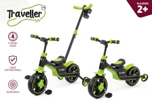 WIELOFUNKCYJNY ROWEREK DLA DZIECI 2+ TRÓJKOŁOWY 4W1 TRAVELLER CZARNO-ZIELONY