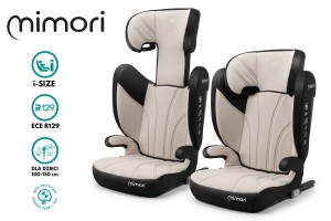 FOTELIK SAMOCHODOWY MIMORI CZARNO-BEŻOWY ISOFIX R129 100-150 CM iSIZE
