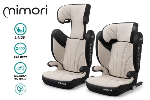 FOTELIK SAMOCHODOWY MIMORI CZARNO-BEŻOWY ISOFIX R129 100-150 CM iSIZE