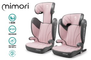 FOTELIK SAMOCHODOWY MIMORI SZARO-RÓŻOWY ISOFIX R129 100-150 CM iSIZE