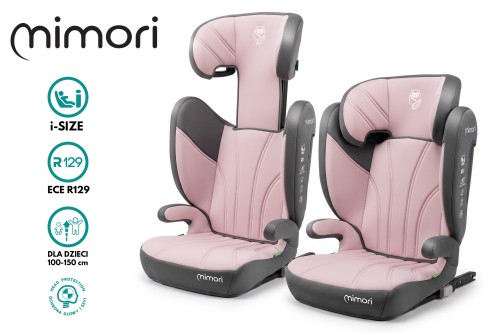 FOTELIK SAMOCHODOWY MIMORI SZARO-RÓŻOWY ISOFIX R129 100-150 CM iSIZE