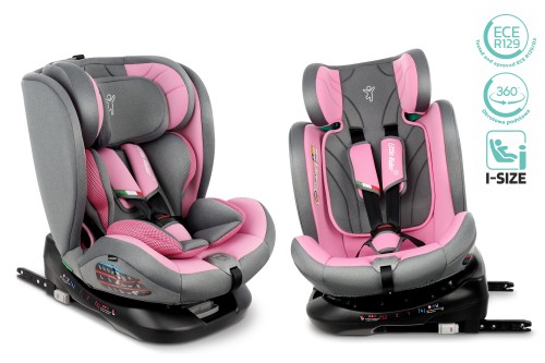 FOTELIK SAMOCHODOWY OBROTOWY ALEXANDER 360° SZARO-RÓŻOWY 40-150 CM i-Size R129 + ISOFIX