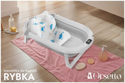 WANIENKA DZIECIĘCA Z TERMOMETREM ORSETTO SZARA + PODUSZKI RYBKI