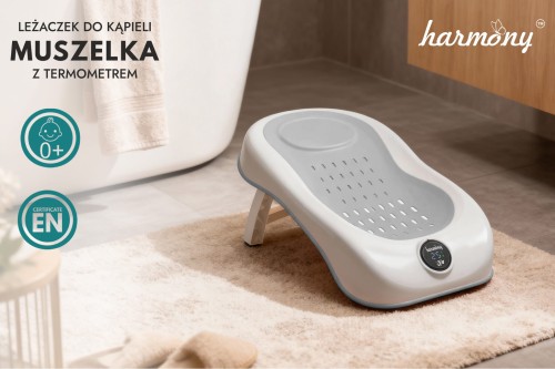 LEŻACZEK KĄPIELOWY MUSZELKA Z TERMOMETREM HARMONY SZARY
