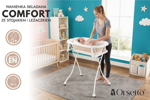 SKŁADANA WANIENKA COMFORT ZE STOJAKIEM I LEŻACZKIEM ORSETTO BEŻOWA + POLEWACZKA