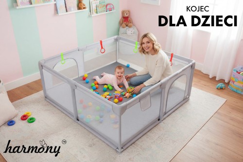 KOJEC DZIECIĘCY 140x140 cm PLAC ZABAW SUCHY BASEN + UCHWYTY I 50 PIŁEK