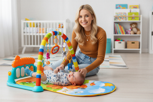 MATA EDUKACYJNA INTERAKTYWNA POMARAŃCZOWY DOMEK + PIANINKO