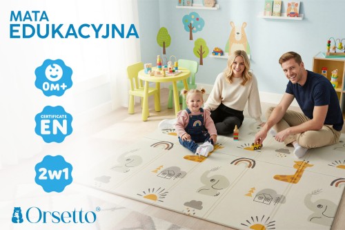MATA PIANKOWA EDUKACYJNA SKŁADANA DLA DZIECI SŁONIE ŻYRAFY 180x200 CM
