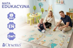 MATA PIANKOWA EDUKACYJNA SKŁADANA DLA DZIECI DUŻA KOTY DROGA 150x200 CM