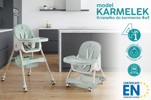 DZIECIĘCE KRZESEŁKO DO KARMIENIA KARMELEK 4W1 ZIELONE