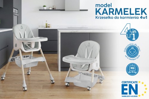 DZIECIĘCE KRZESEŁKO DO KARMIENIA KARMELEK 4W1 SZARE