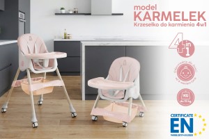 DZIECIĘCE KRZESEŁKO DO KARMIENIA KARMELEK 4W1 RÓŻOWE