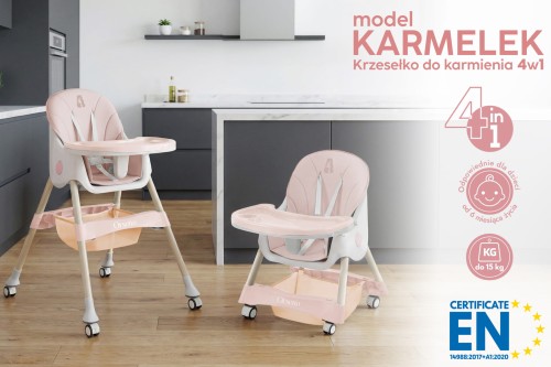 DZIECIĘCE KRZESEŁKO DO KARMIENIA KARMELEK 4W1 RÓŻOWE