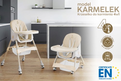 DZIECIĘCE KRZESEŁKO DO KARMIENIA KARMELEK 4W1 BEŻOWE