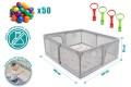KOJEC DZIECIĘCY Z MATĄ PIANKOWĄ 140x140 cm PLAC ZABAW SUCHY BASEN + UCHWYTY I 50 PIŁEK