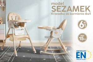 KRZESEŁKO DO KARMIENIA BUJACZEK SEZAMEK 6W1 BEŻOWE