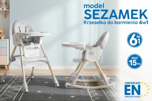 KRZESEŁKO DO KARMIENIA BUJACZEK SEZAMEK 6W1 SZARE