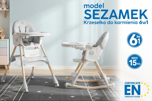 KRZESEŁKO DO KARMIENIA BUJACZEK SEZAMEK 6W1 SZARE