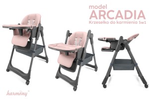 DZIECIĘCE KRZESEŁKO DO KARMIENIA ARCADIA POCHYLNE 5W1 ANTRACYTOWO RÓŻOWE