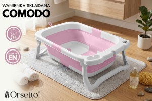 WANIENKA PODWÓJNIE SKŁADANA COMODO Z TERMOMETREM DLA DZIECI 0+ RÓŻOWA