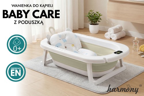 WANIENKA DZIECIĘCA BABY CARE Z TERMOMETREM HARMONY BEŻOWA + PODUSZKI SŁONIKI