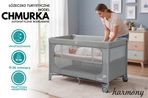 ŁÓŻECZKO TURYSTYCZNE CHMURKA II-POZIOMOWE HARMONY AUTOMATYCZNIE SKŁADANE SZARE